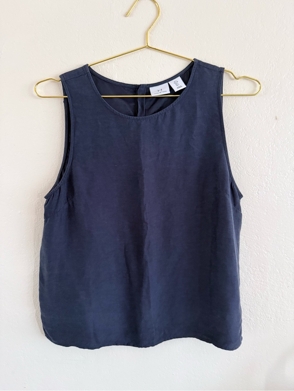 Halston Heritage Navy Sleeveless LInen Blend Shell
